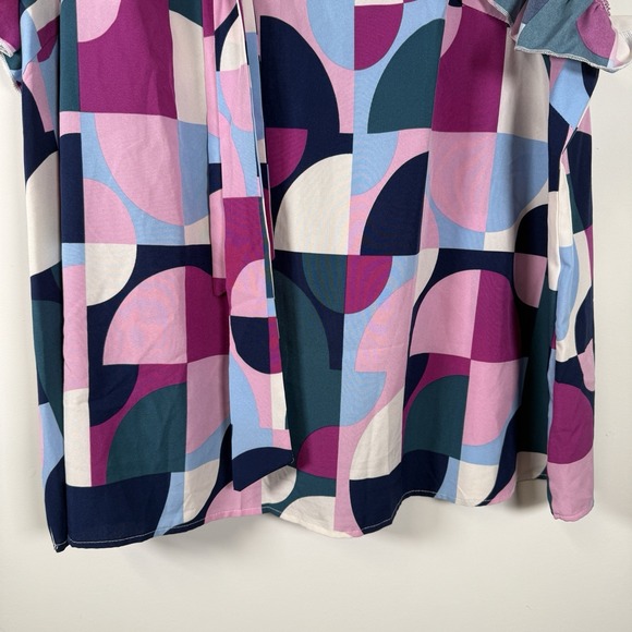 Emery Rose Women's Shirt Geometric Blue Pink Purple Career Ruffle Size 4XL - Picture 2 of 6